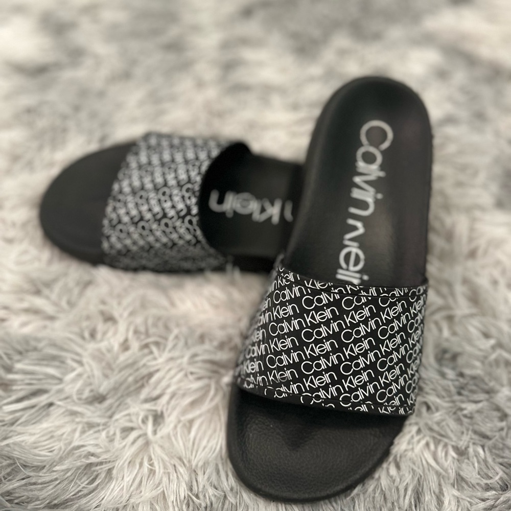 Calvin Klein Monogram Black Slide Sandals